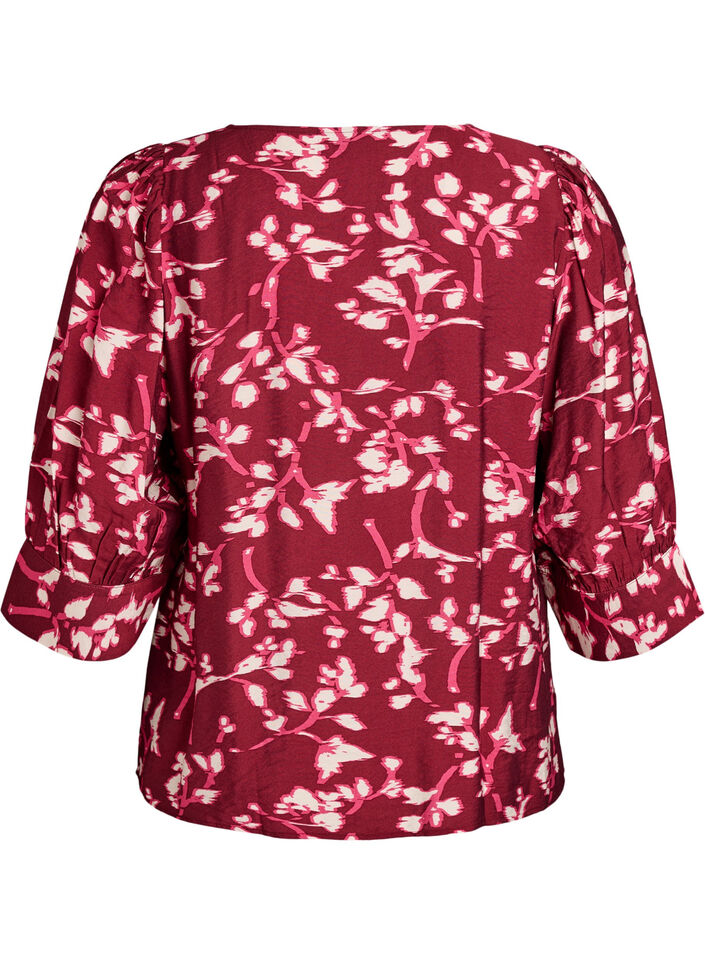 Bluse mit V-Ausschnitt und 3/4-Ärmeln, Rot, Packshot image number 1
