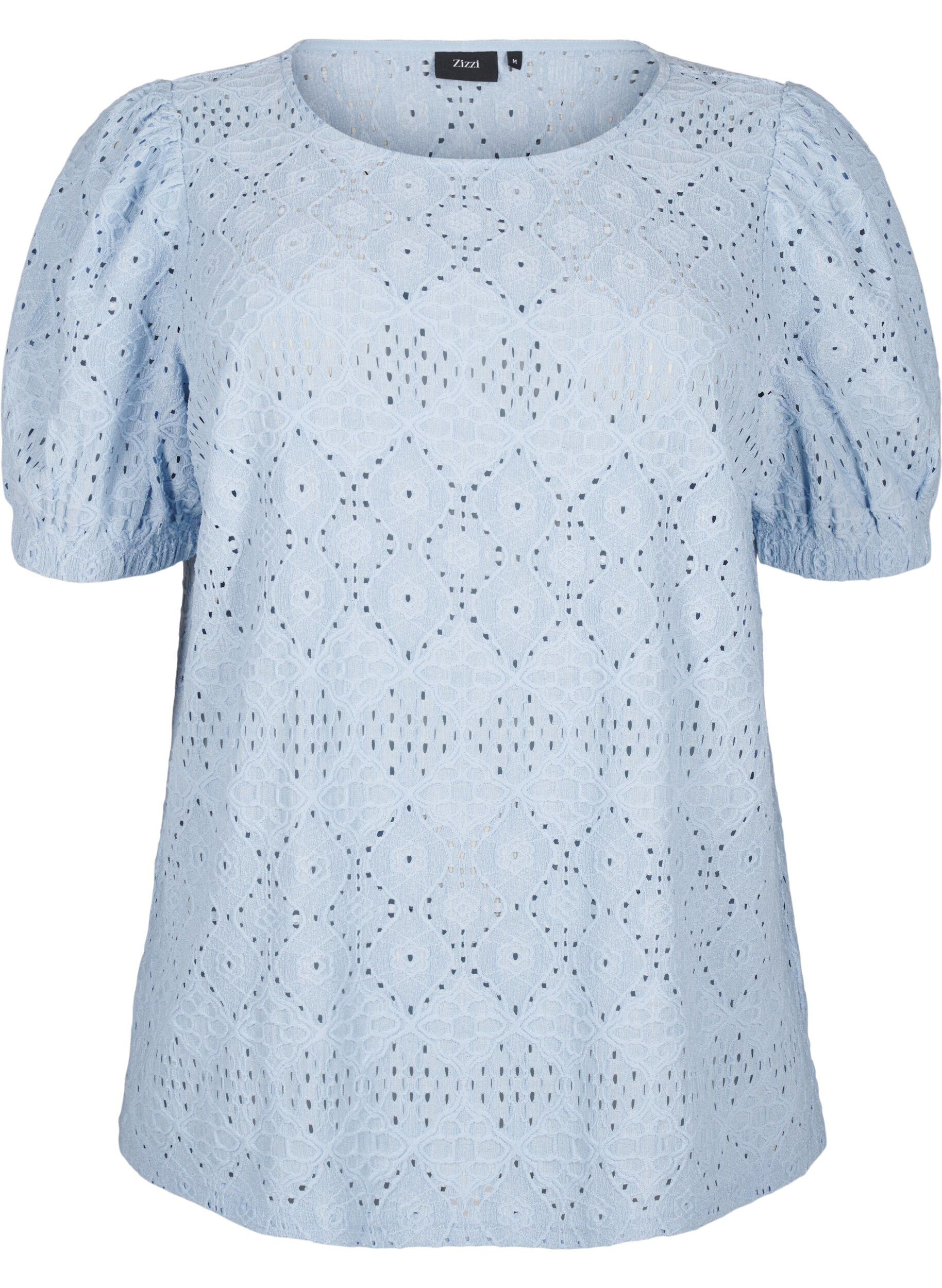 Zizzi Kurz&auml;rmelige Bluse mit Lochmuster, Cashmere Blue, Packshot image number 0