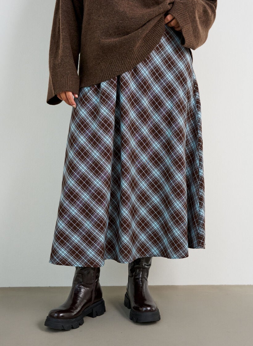 Karierter Maxirock in A-Linie, Blau, Model image number 2