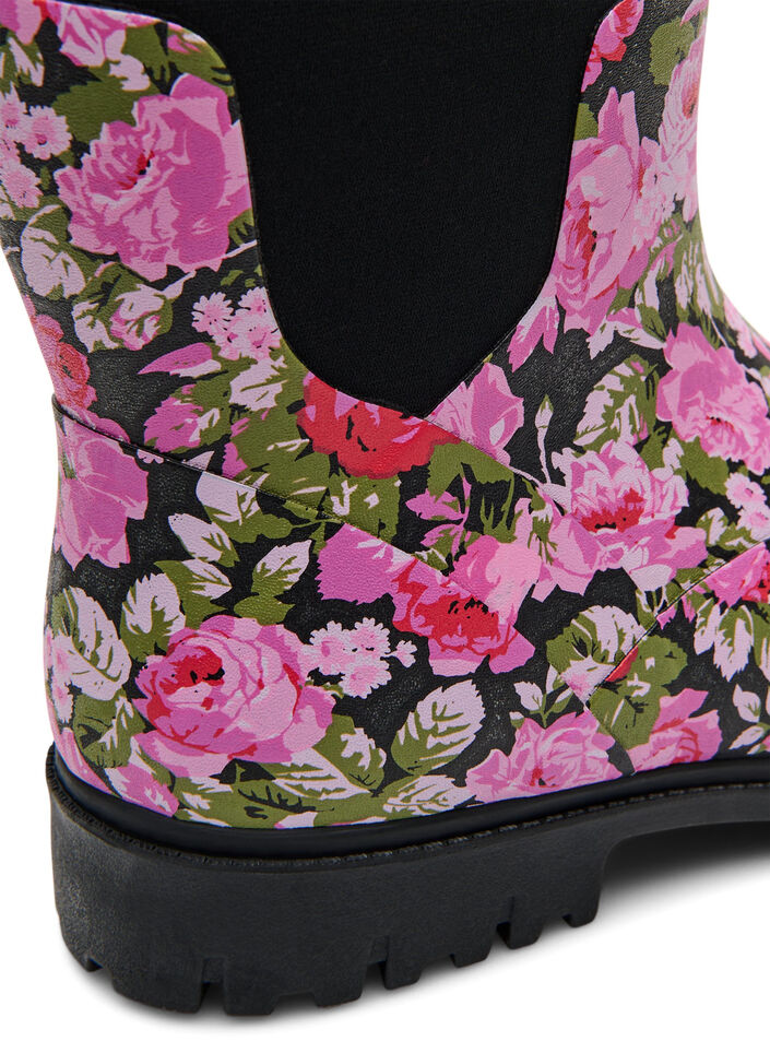 Kurze Stiefel mit weitem Schaft aus elastischem Neopren, Flower AOP, Packshot image number 4