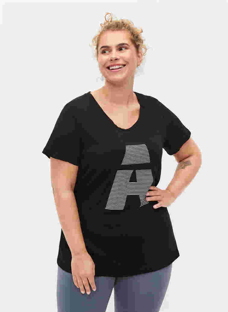 Trainings-T-Shirt mit Print, Black w. stripe A, Model