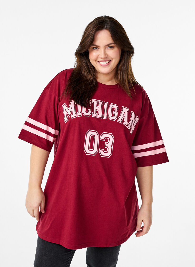 Sportliches Oversize-College-T-Shirt, Rot, Model image number 0