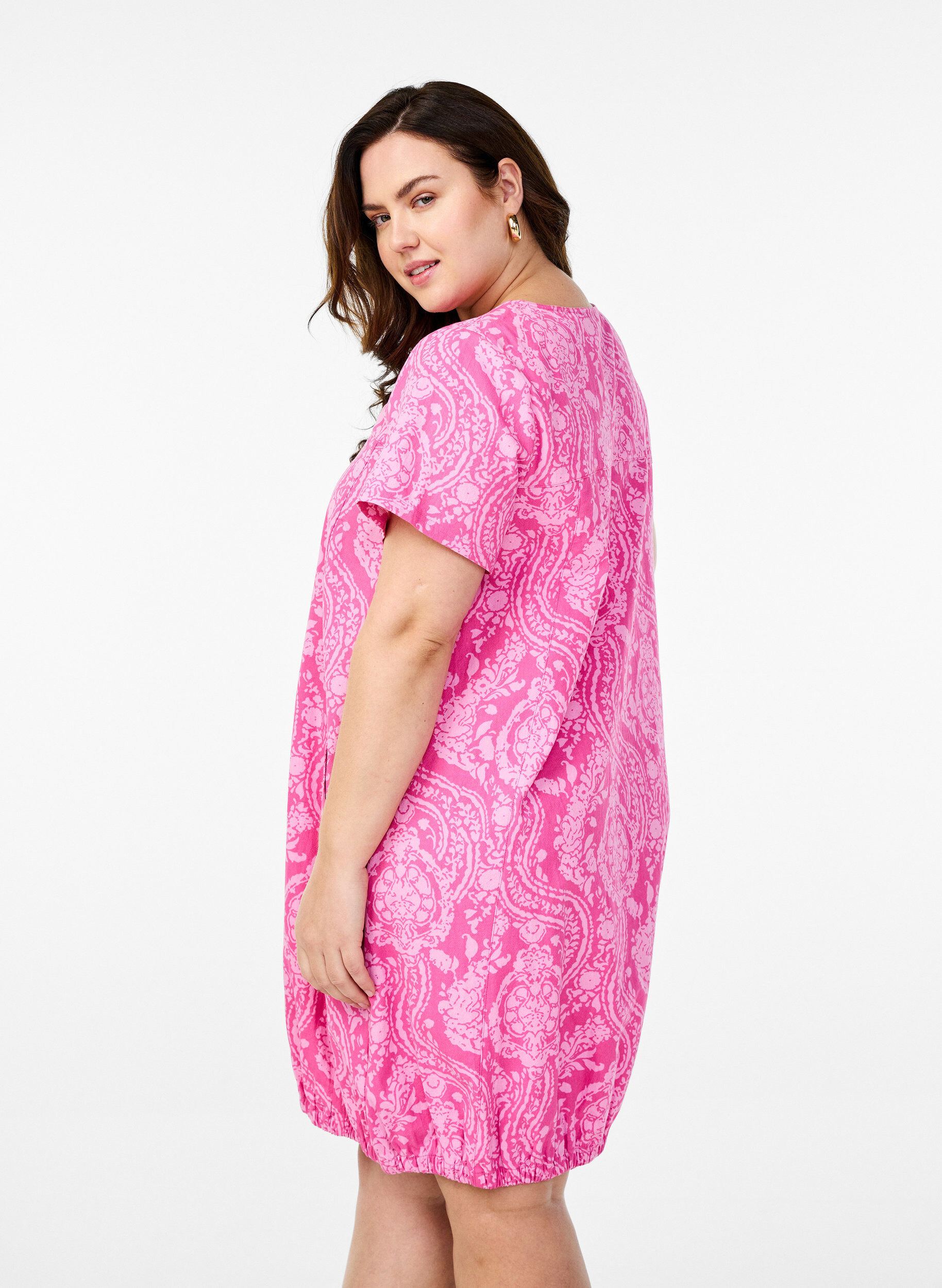 ZizziKurz&auml;rmliges Baumwollkleid mit Aufdruck, Pink, Model image number 2