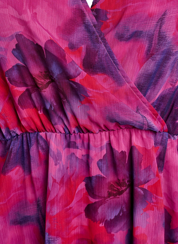 Langes Chiffonkleid mit gebl&uuml;mtem Print und kurzen &Auml;rmeln, Rot, Packshot image number 2