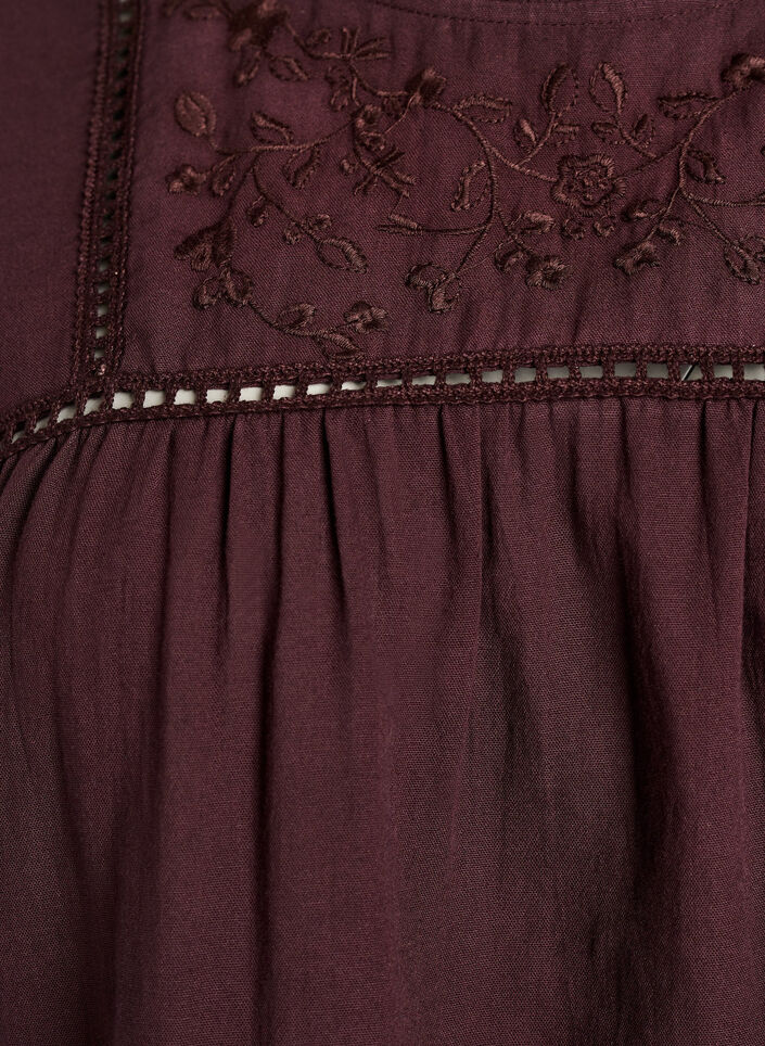 Bluse mit Stickerei und Lochstickerei, Dunkles Bordeaux, Packshot image number 2