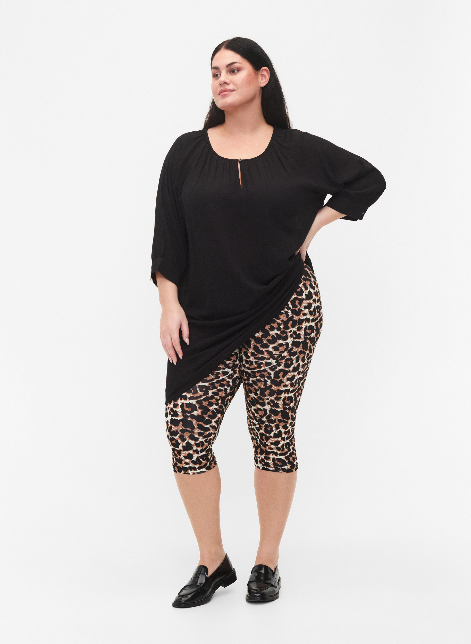 Zizzi2er-Pack 3/4 Leggings, Black / LEO AOP, Model image number 0