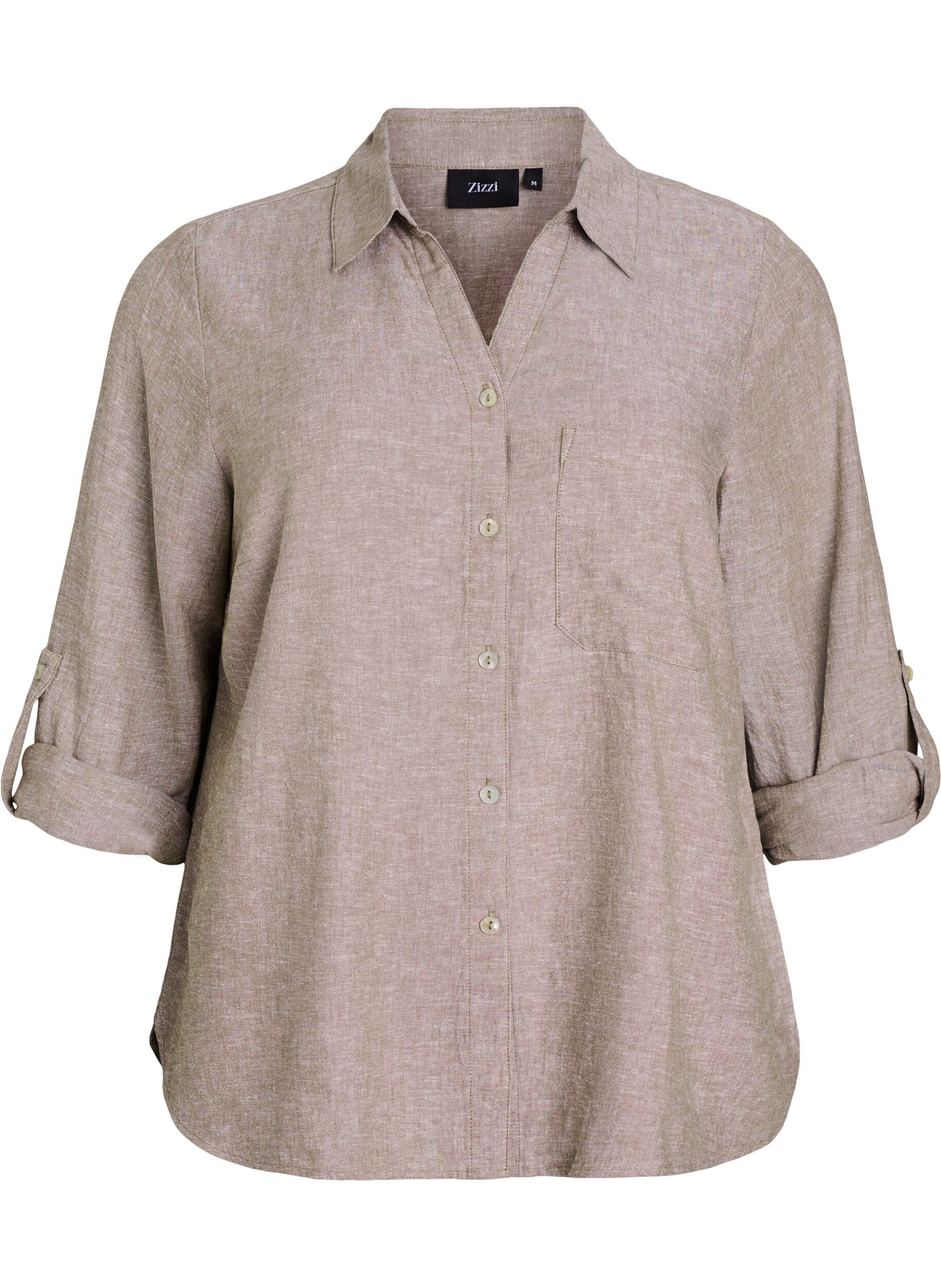 ZizziBluse aus Leinen und Viskose mit 3/4-&Auml;rmeln, Braun, Packshot image number 0