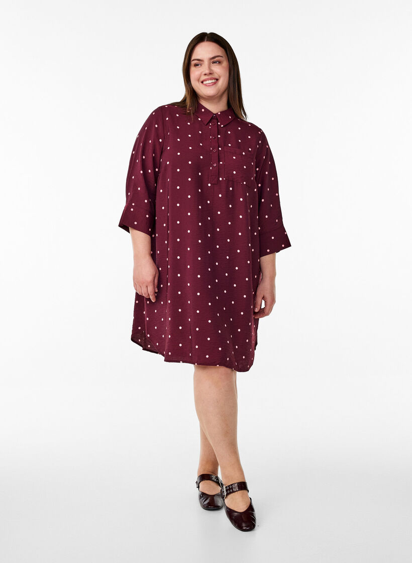 Kleid mit Kragen und Brusttasche, Rot, Model image number 1