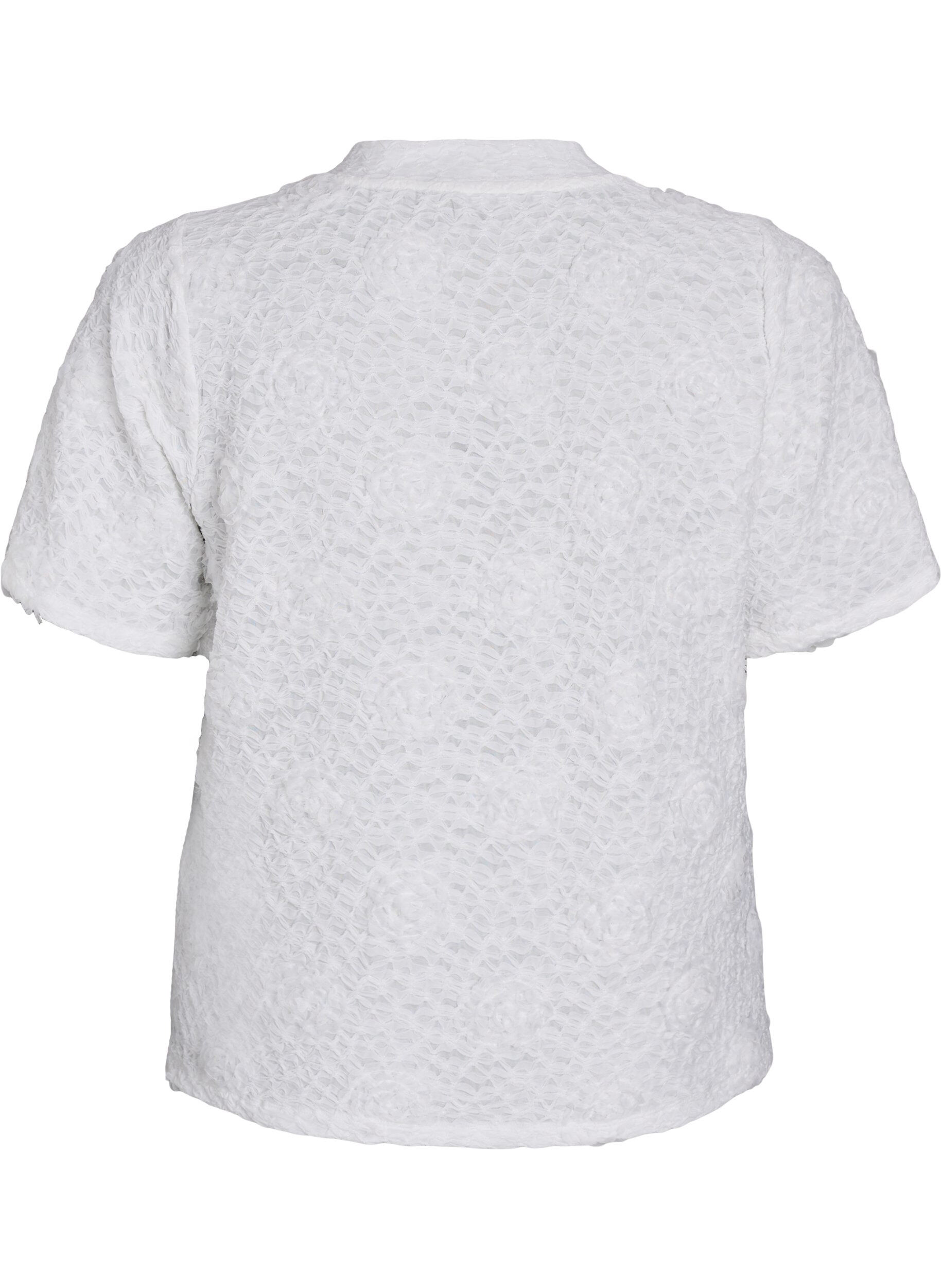 ZizziBluse mit 3D-Blumen und kurzen &Auml;rmeln, Wei&szlig;, Packshot image number 1