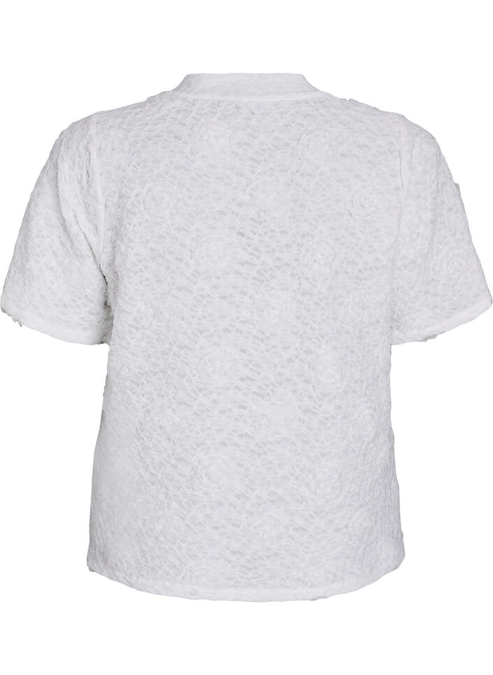 Bluse mit 3D-Blumen und kurzen Ärmeln, Weiß, Packshot image number 1