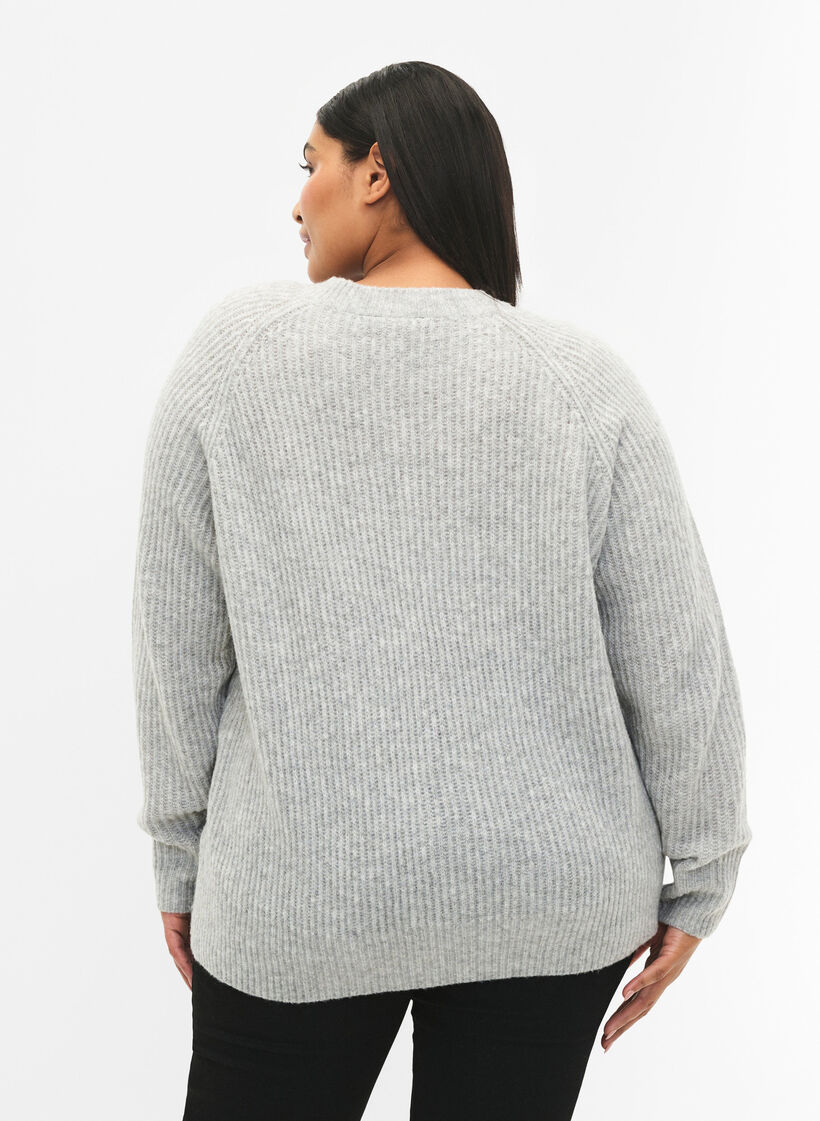 Melange-Pullover mit perlenbesetzten Knöpfen, Light Grey Melange, Model image number 1