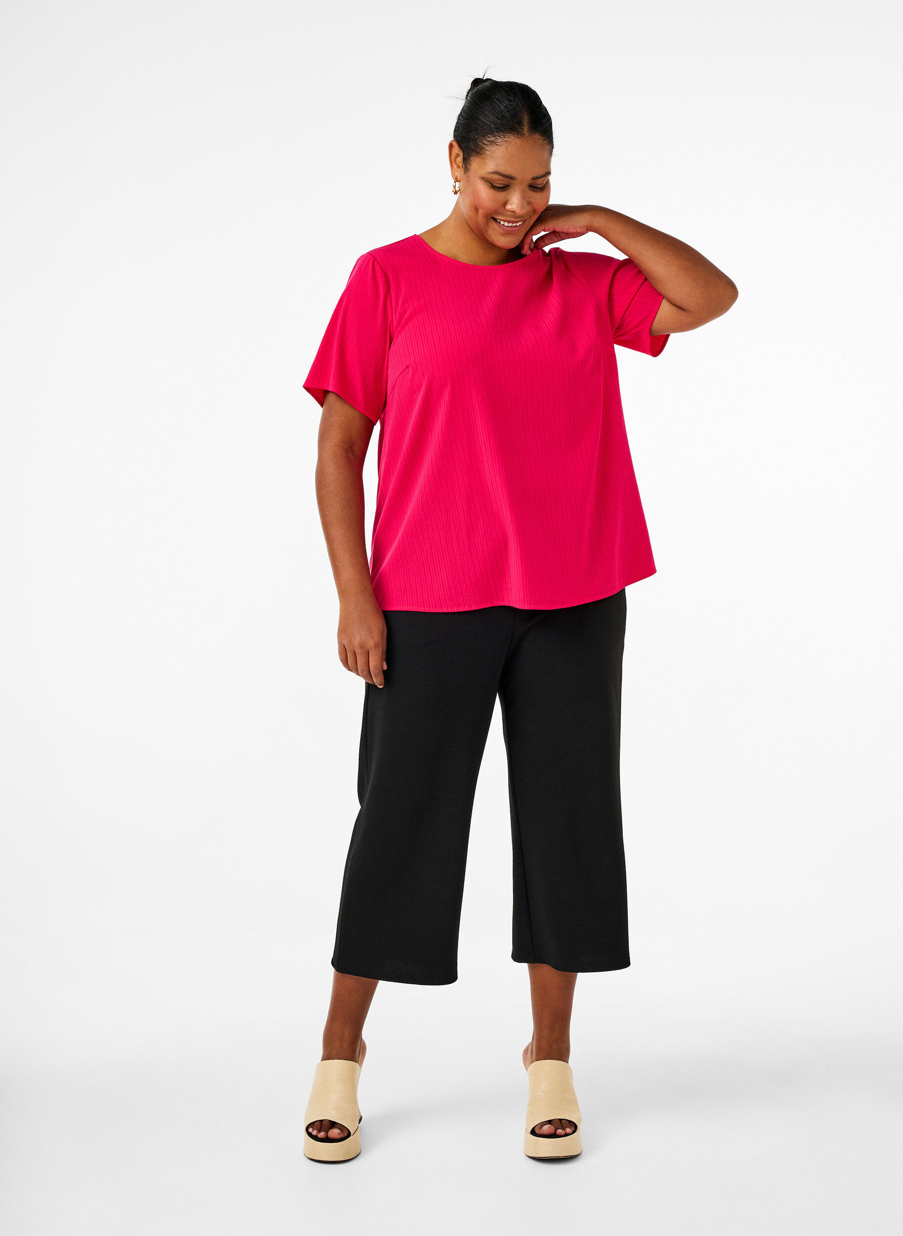 ZizziKurz&auml;rmelige Bluse aus Viskose mit Schleifen, Bright Rose, Model image number 2