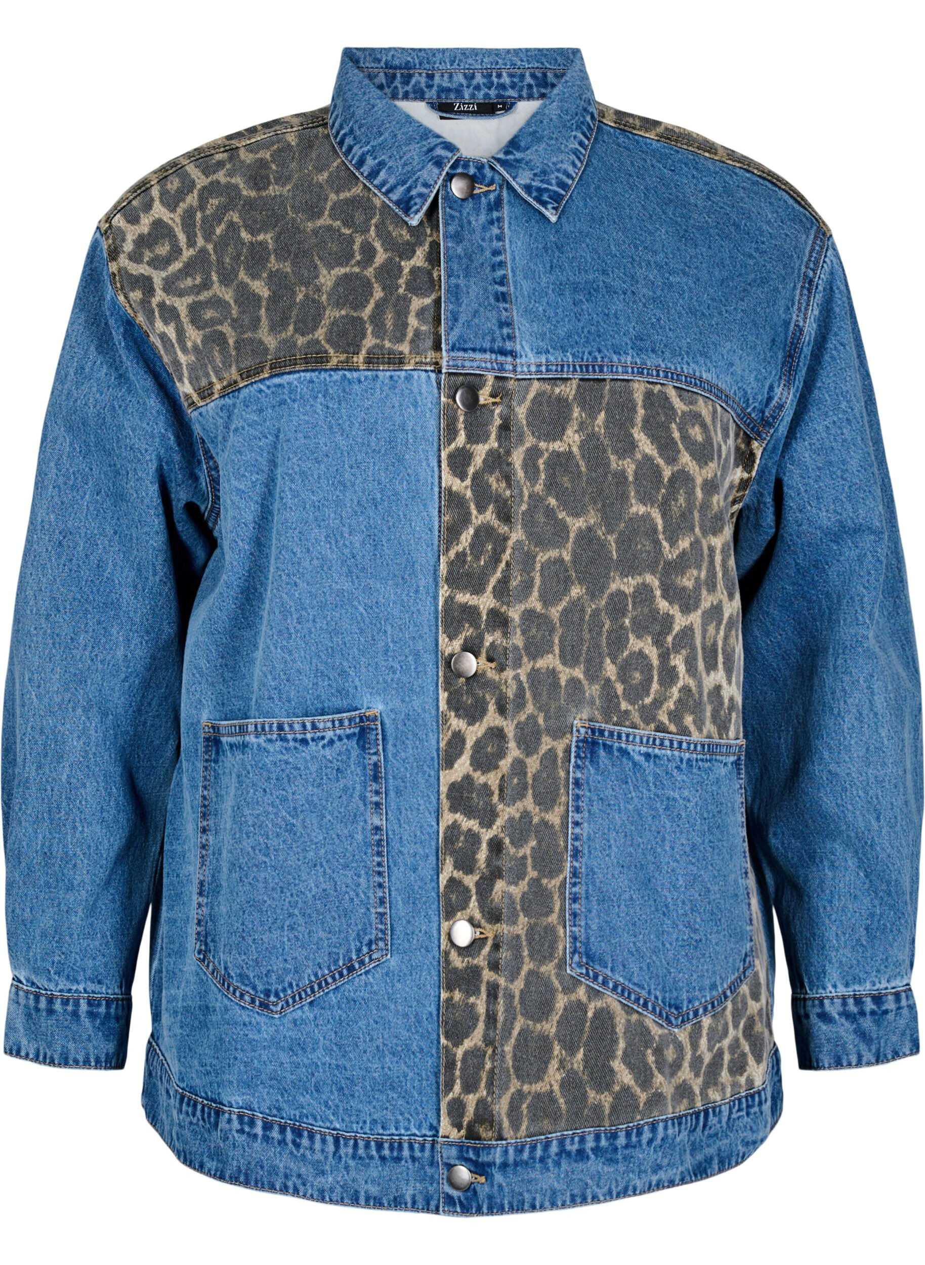 Jeanshemd mit Leopardenmuster-Details