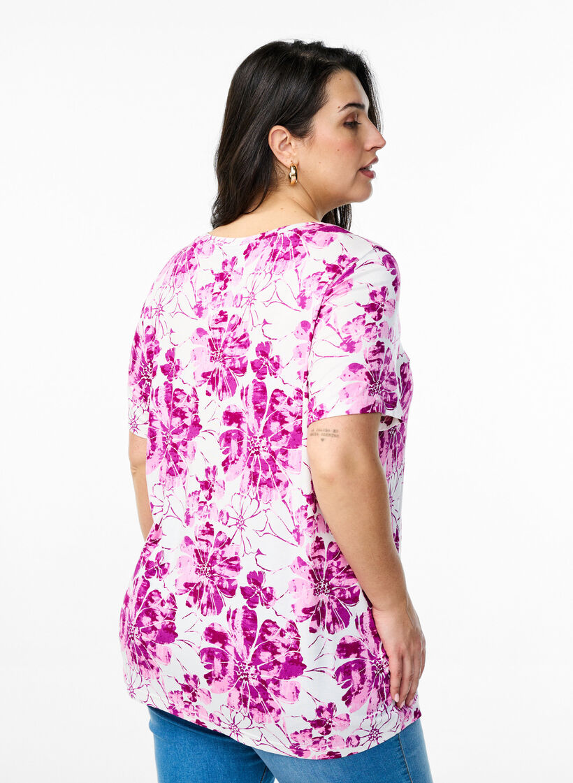 T-Shirt mit floralem Print, Pink, Model image number 2