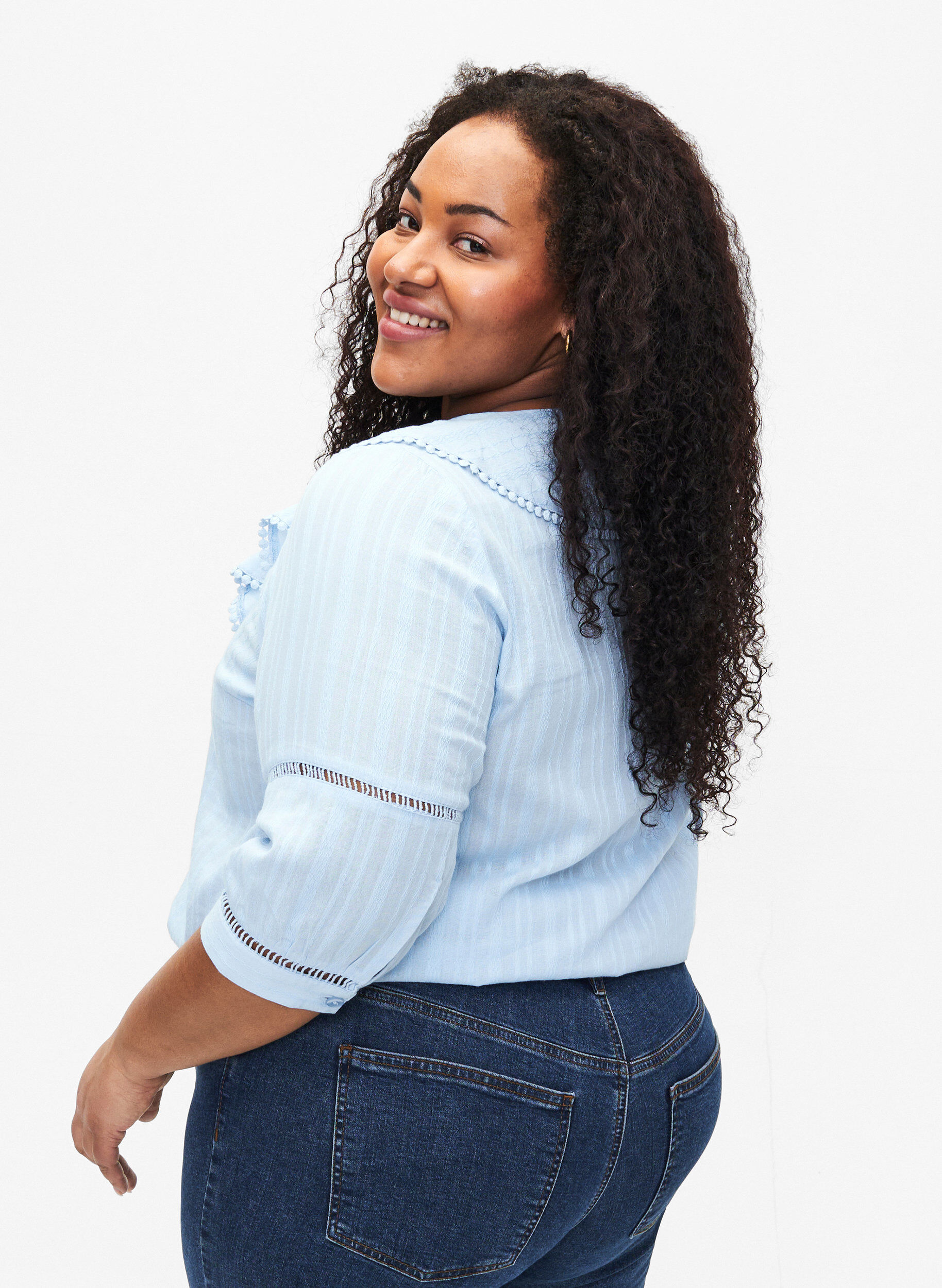 ZizziBluse mit 3/4-&Auml;rmeln und Spitze, Chambray Blue, Model image number 1