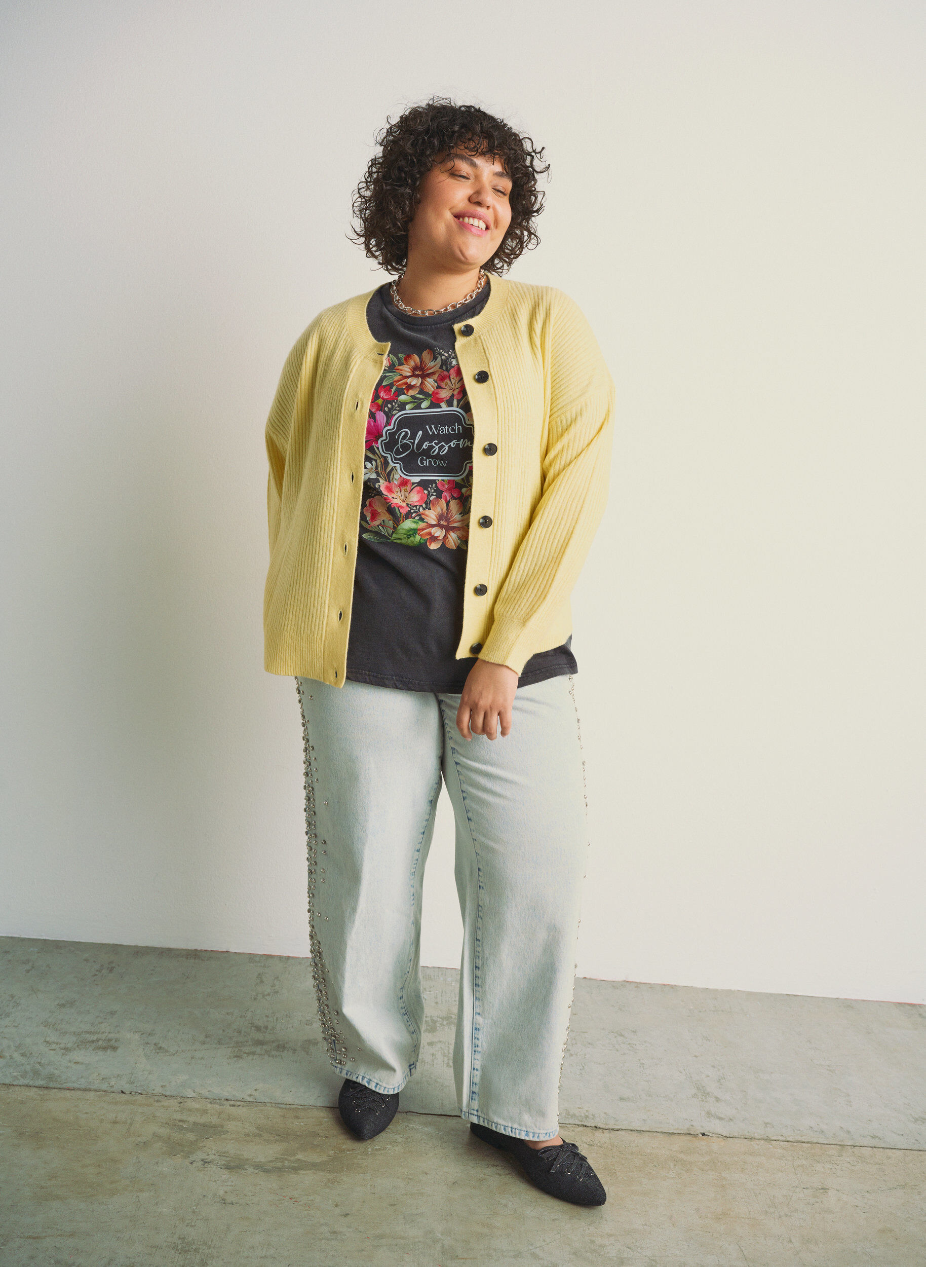 ZizziRippenstrick Strickjacke mit Kn&ouml;pfen, Gelb, Image image number 0