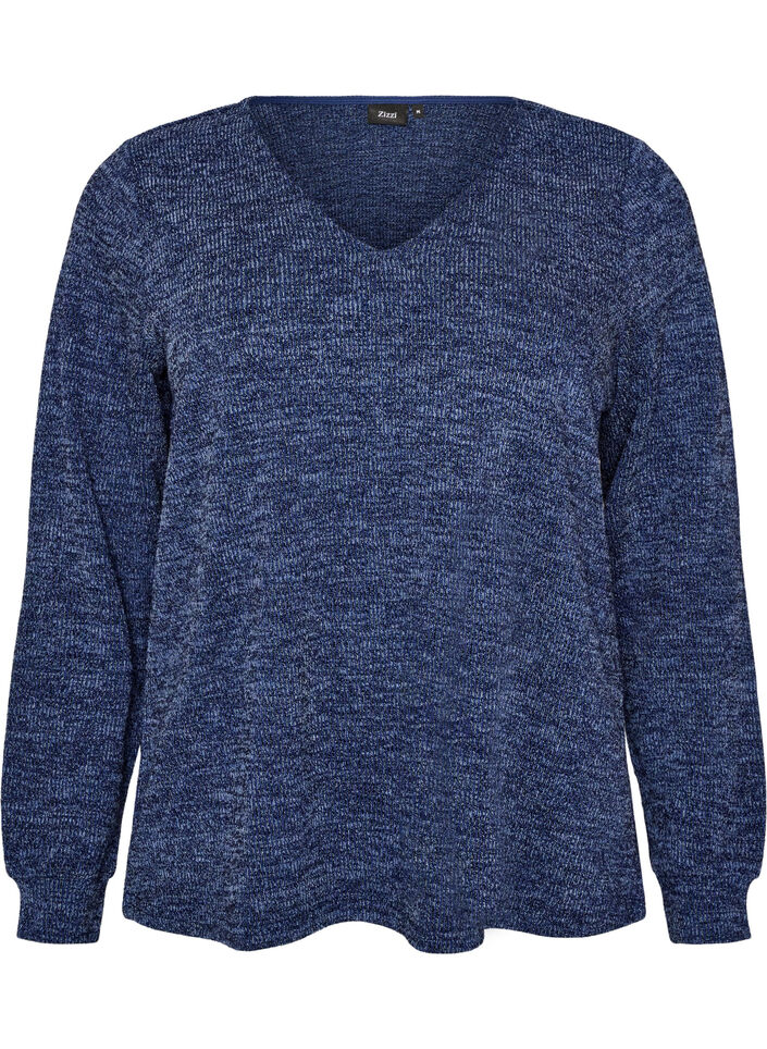 Bluse aus Jersey mit V-Ausschnitt und langen &Auml;rmeln, Blau, Packshot image number 0