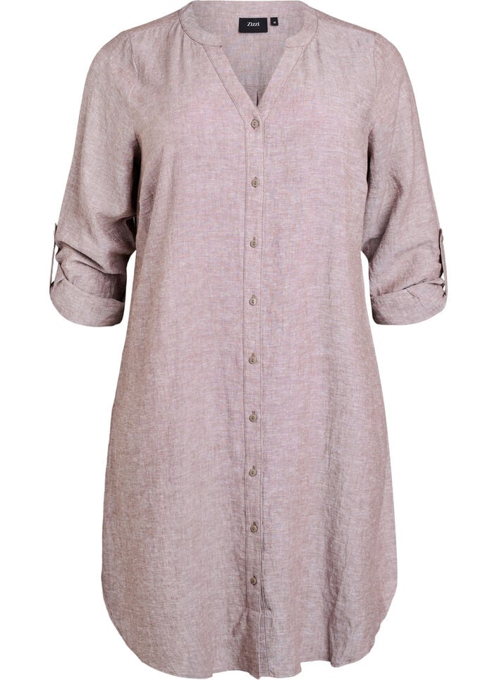 Lange Bluse aus Leinen und Viskose, Braun, Packshot image number 0