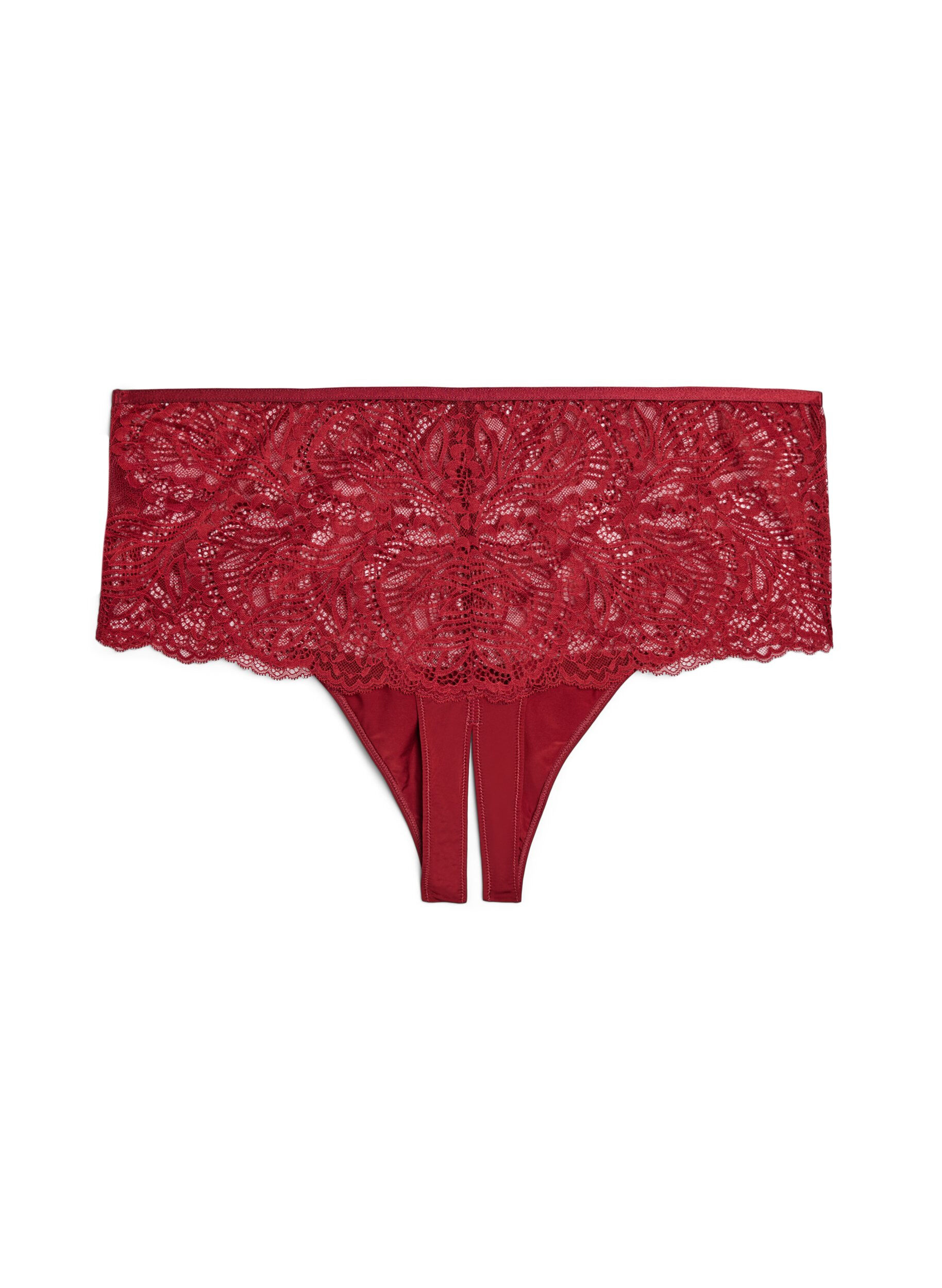 ZizziSchrittfreier Hipster-String mit Spitze und hoher Taille, Rot, Packshot image number 1
