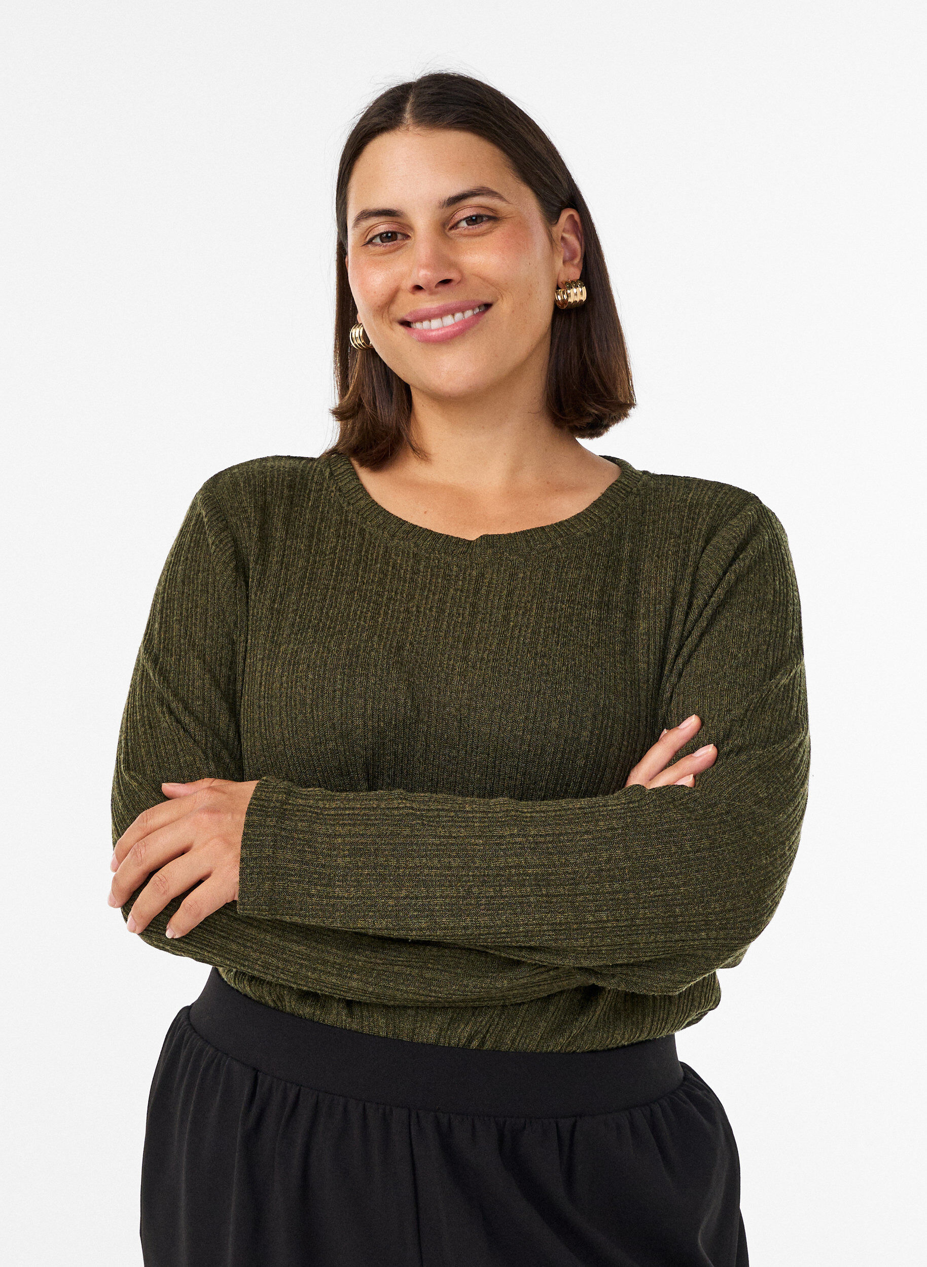 ZizziBluse aus Jersey mit Rippstruktur und langen &Auml;rmeln, Gr&uuml;n, Model image number 0