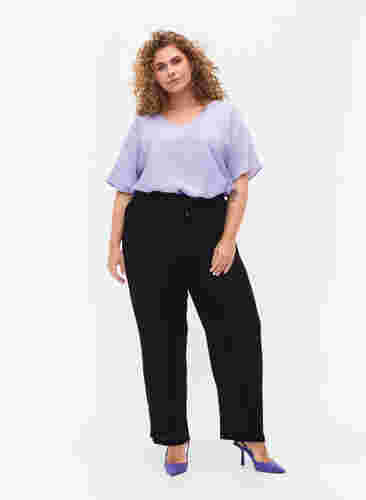 Viskose Bluse mit kurzen Ärmeln und V-Ausschnitt, Lavender, Model image number 2