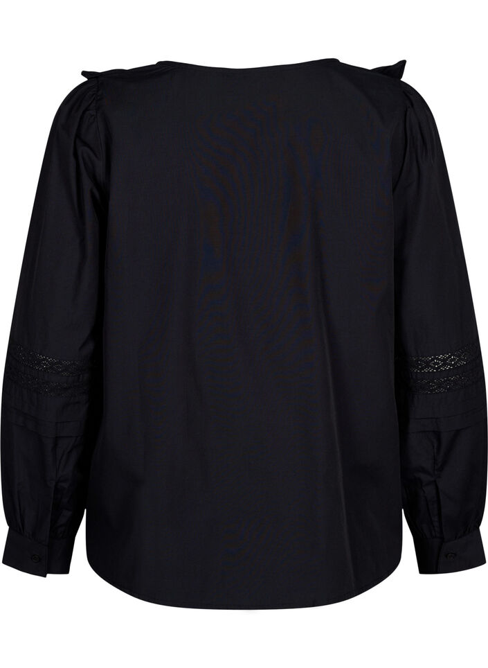 Bluse mit Ruffles und Lace Trim, Schwarz, Packshot image number 1