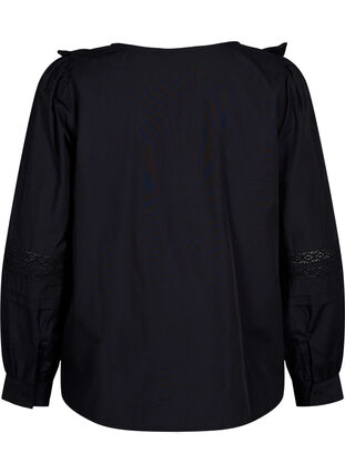 Bluse mit Ruffles und Lace Trim, Black, Packshot image number 1