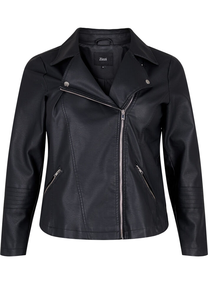 Bikerjacke aus Kunstleder, Schwarz, Packshot image number 0