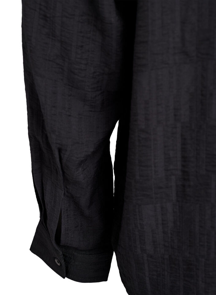 Lockere Bluse mit Struktur und V-Ausschnitt, Schwarz, Packshot image number 3