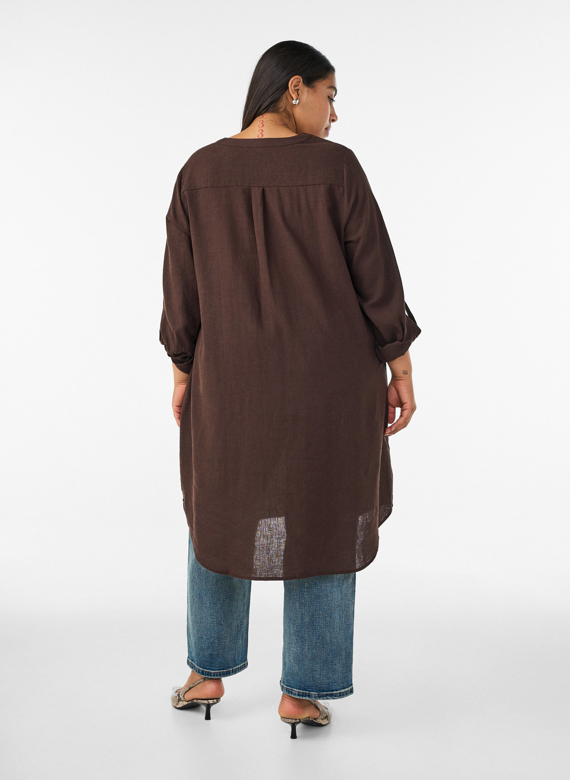 ZizziLange Bluse aus Leinen und Viskose, Braun, Model image number 1