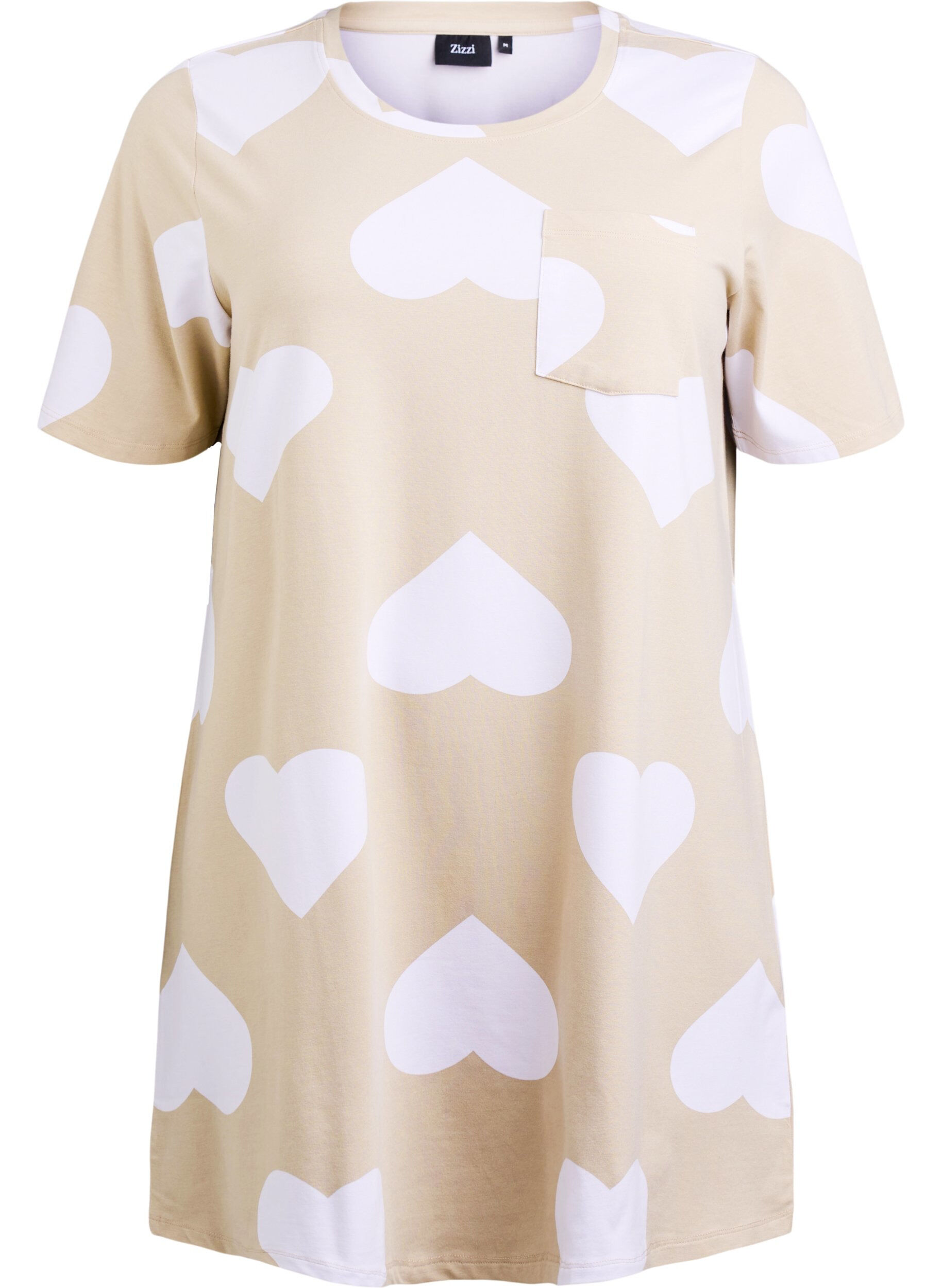 ZizziLanges Nachtshirt aus Modal-Mischung mit Herzen, Beige, Packshot image number 0