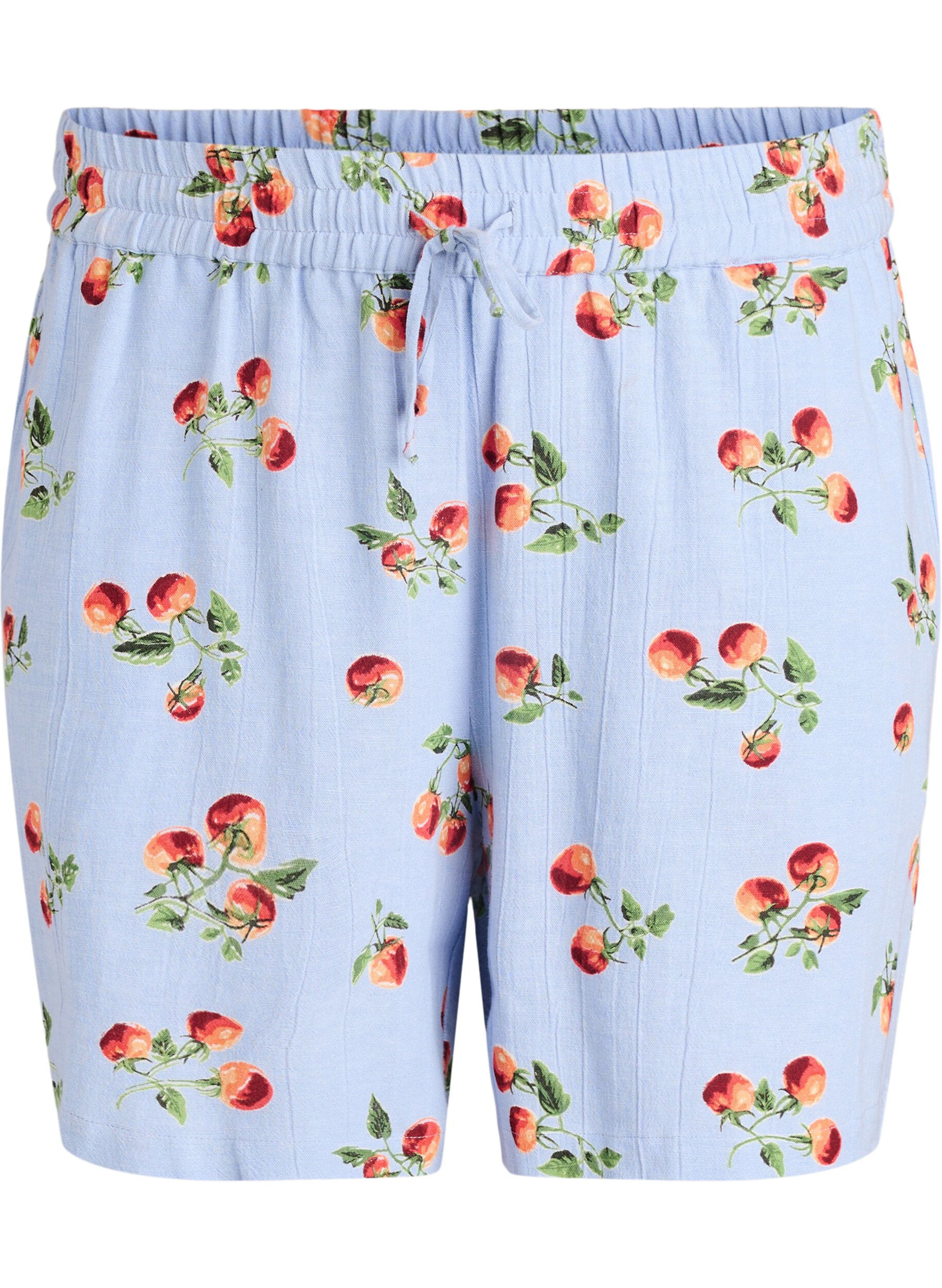 Shorts aus Baumwolle mit Tomaten-Print und hoher Taille