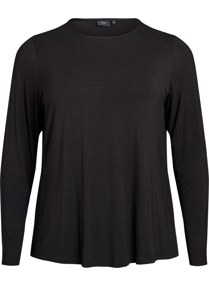 Einfarbige Bluse mit langen &Auml;rmeln, Schwarz, Packshot image number 0