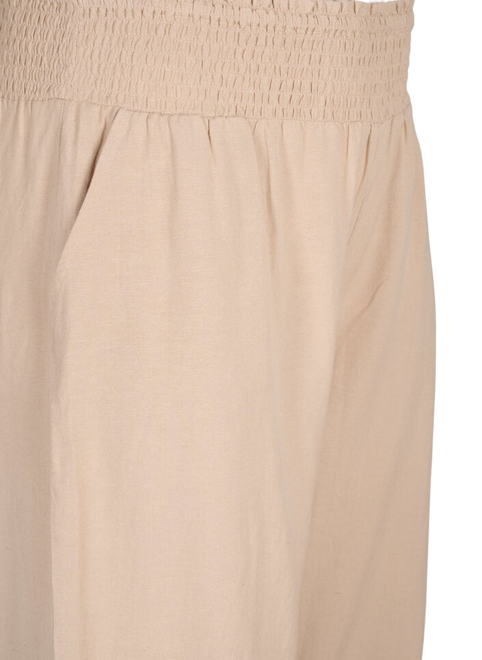 Gesmokte Hose mit Leinen, Beige, Packshot image number 2