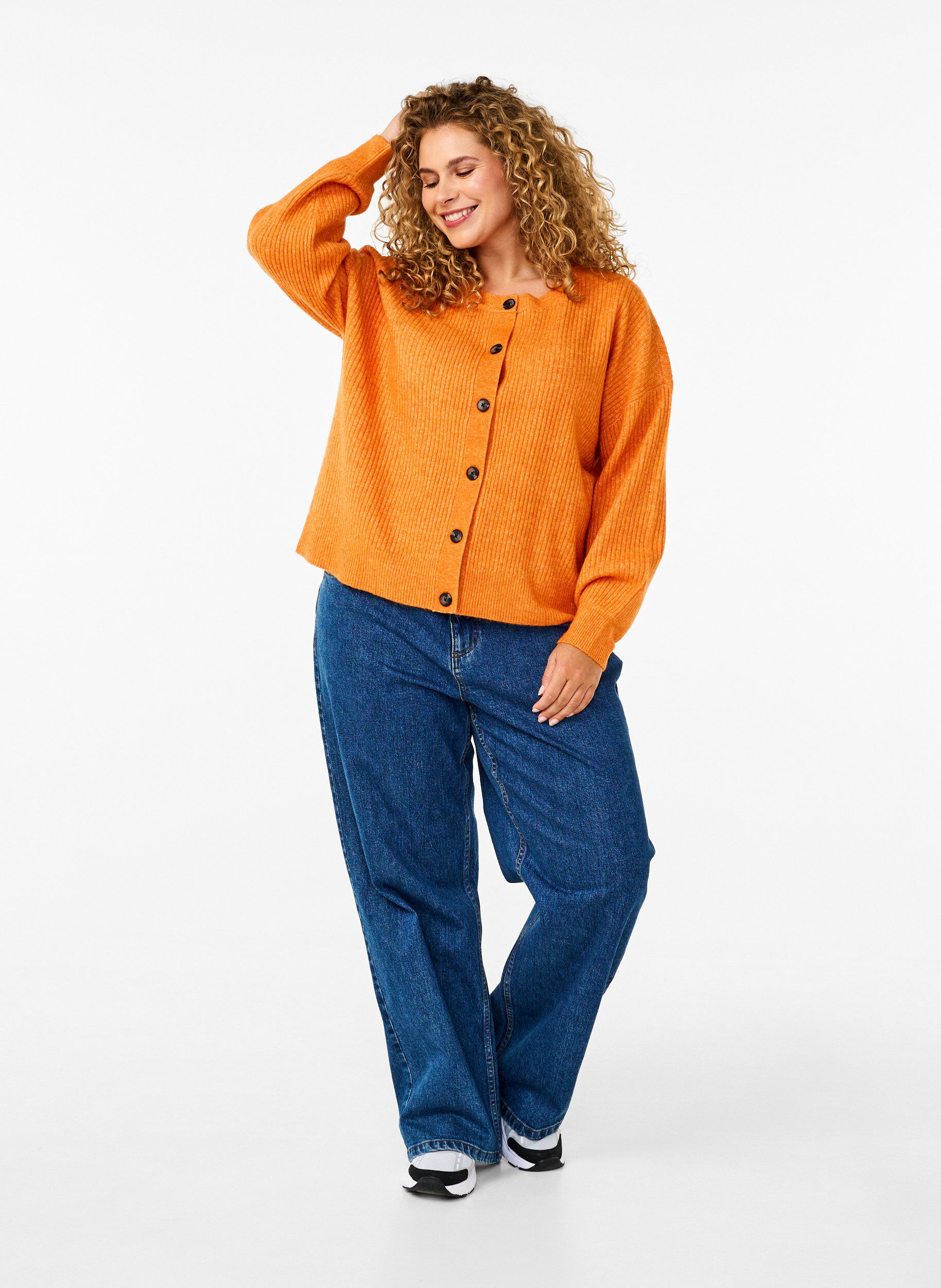 ZizziRippenstrick Strickjacke mit Kn&ouml;pfen, Orange, Model image number 1