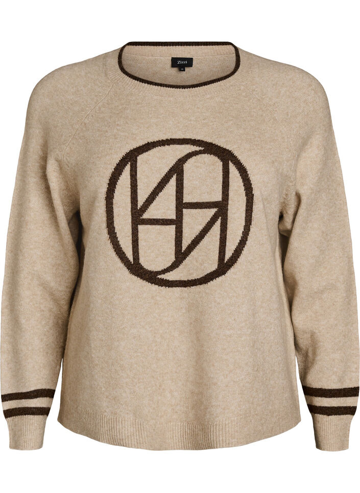 Pullover mit Logo und Kontraststreifen, Beige, Packshot image number 0