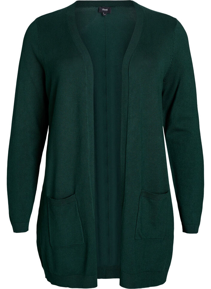 Lange Strickjacke aus Viskose-Mischung, Gr&uuml;n, Packshot image number 0