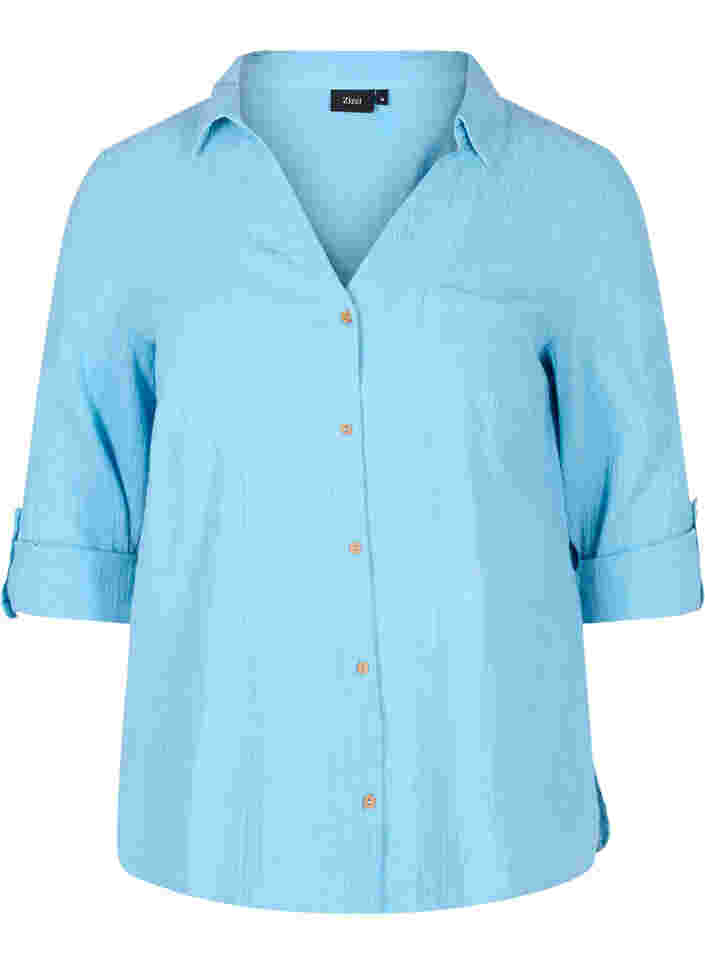 Bluse mit 3/4-Ärmeln und Knöpfen, Alaskan Blue, Packshot image number 0