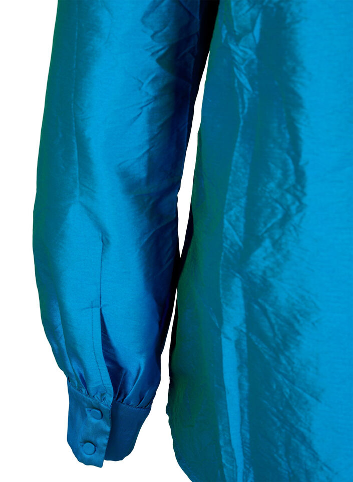 Glänzende Hemdbluse mit Rüschen, Diva Blue, Packshot image number 3