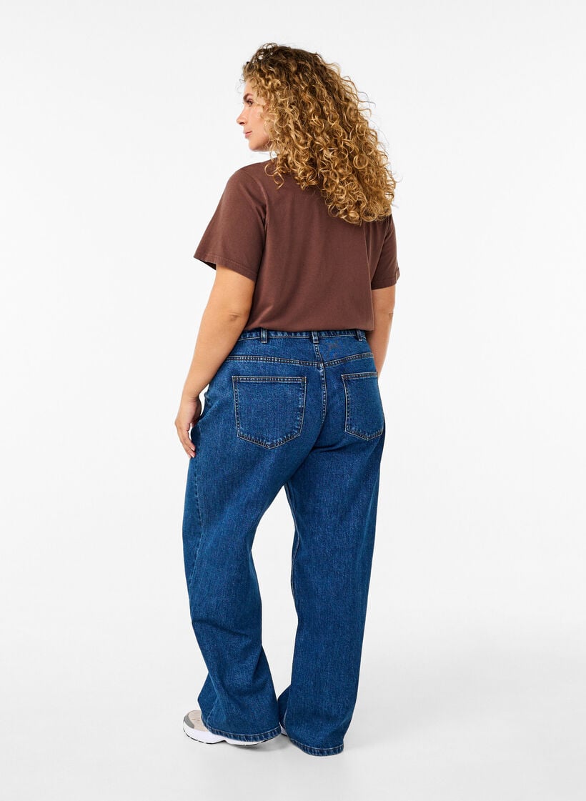 Jeans mit weitem Bein und hohem Bund, Blau, Model image number 1