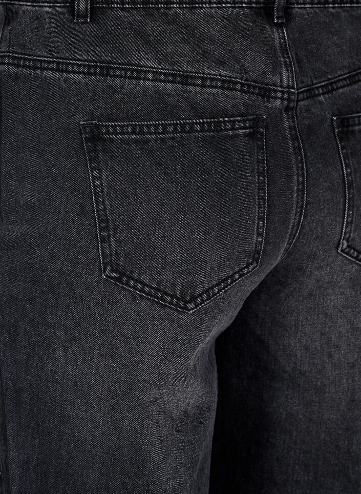 High-Waist-Jeans in gerader Passform mit Strasssteinen, Grau, Packshot image number 3