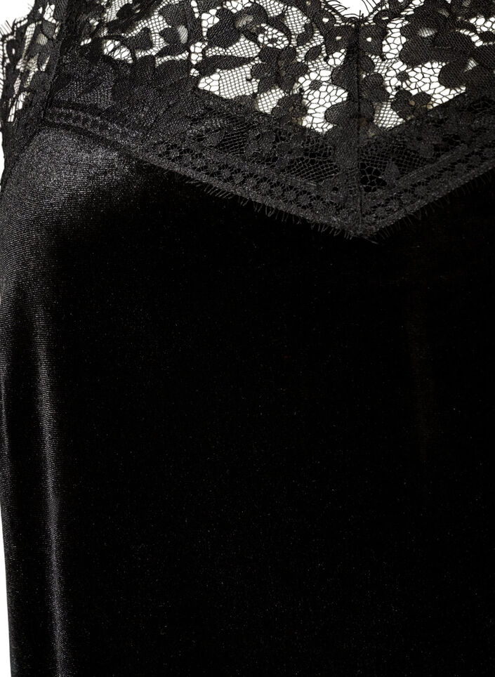 Samtkleid mit Spitze und Seitenschlitz, Schwarz, Packshot image number 2