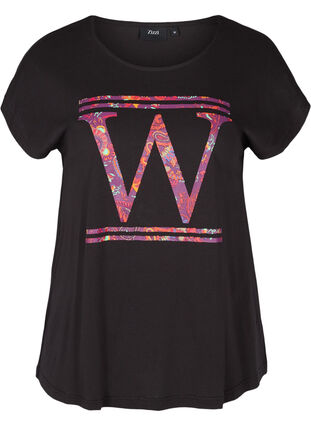 T-Shirt aus Baumwolle mit farbigem Aufdruck, Black W, Packshot image number 0