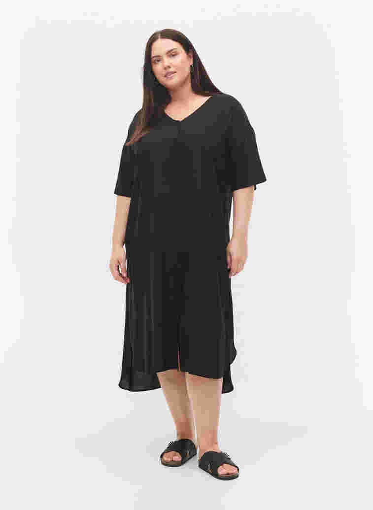 Kurzärmeliges Hemdkleid aus Viskose, Black, Model image number 1