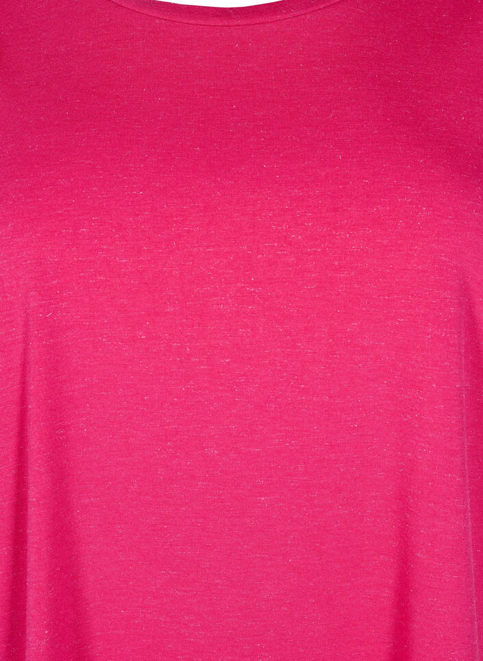 T-Shirt mit Glitzer und kurzen Puffärmeln, Pink, Packshot image number 2