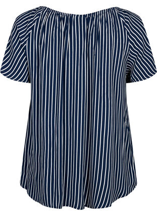 Gestreifte Bluse aus Viskose mit kurzen Ärmeln, Navy B./White Stripe, Packshot image number 1