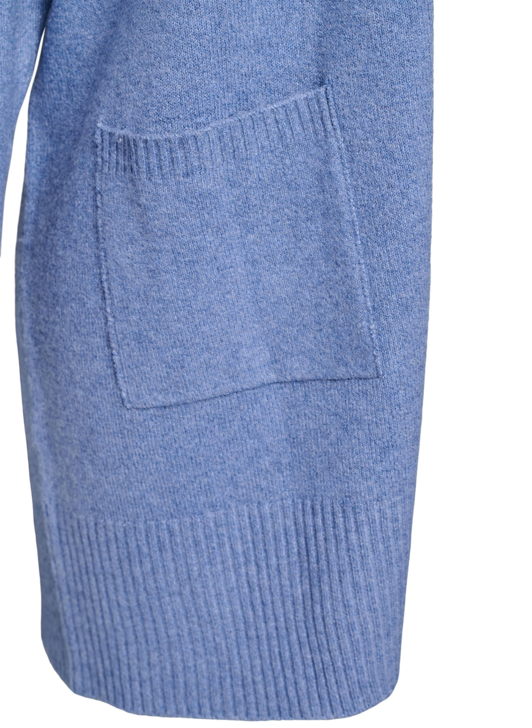 ZizziStrickjacke mit Rippenstrick und Taschen, Blau, Packshot image number 3