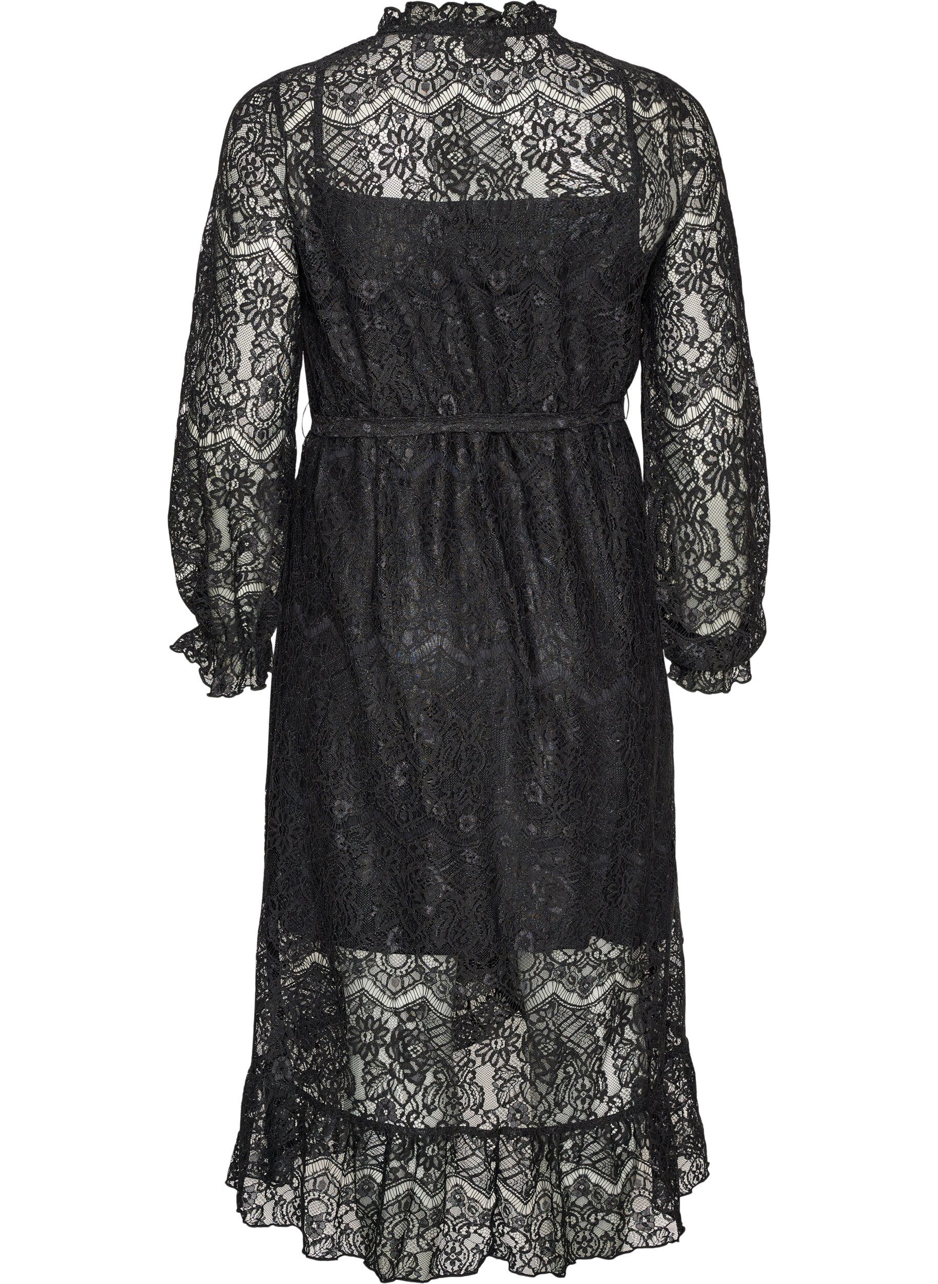 ZizziKleid aus Spitze mit Wickelrock und R&uuml;schen, Schwarz, Packshot image number 1