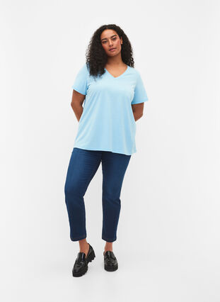 Kurzärmeliges T-Shirt mit V-Ausschnitt, Sky Blue, Model image number 2