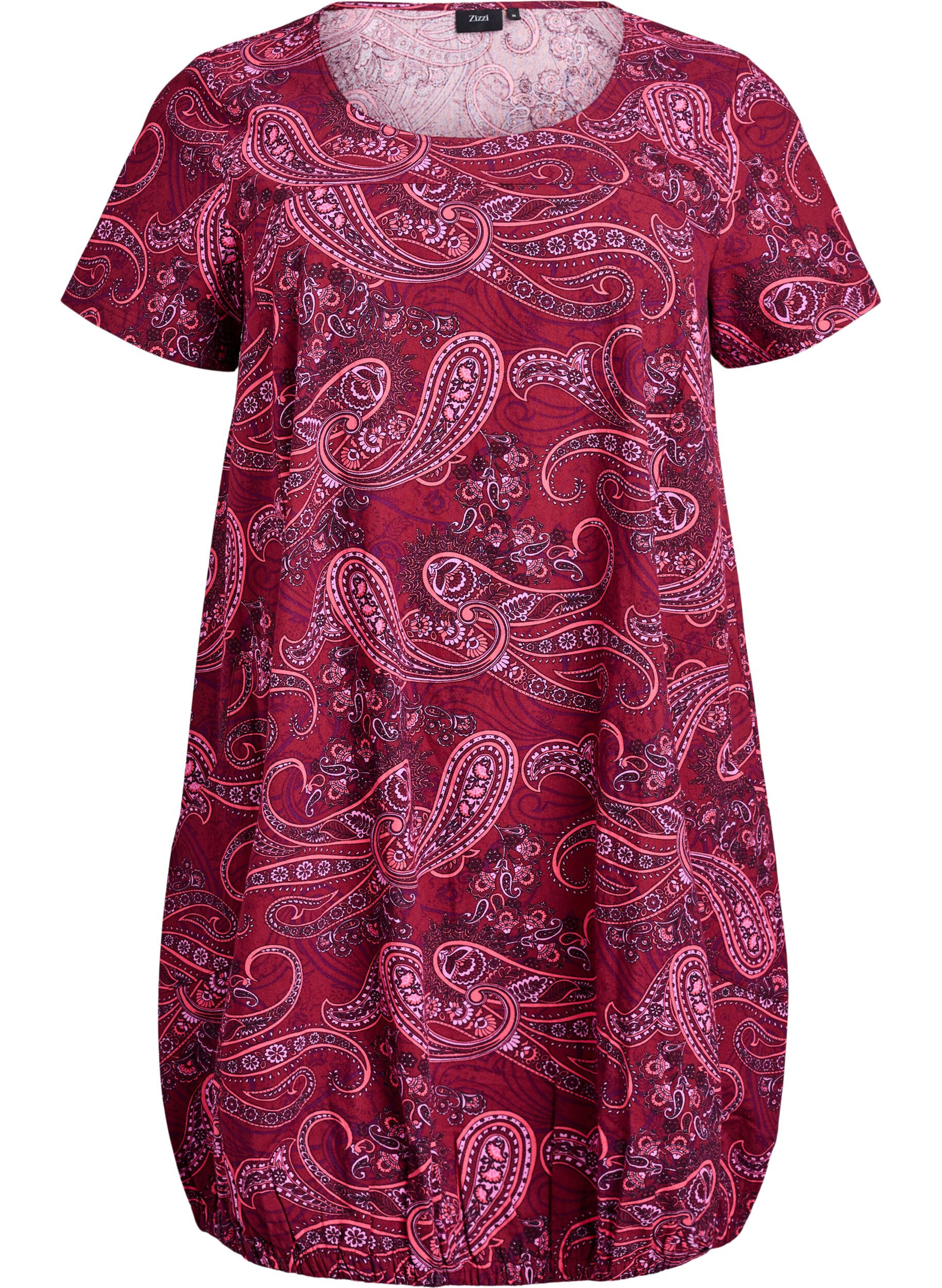 ZizziKurz&auml;rmliges Baumwollkleid mit Aufdruck, Rot, Packshot image number 0